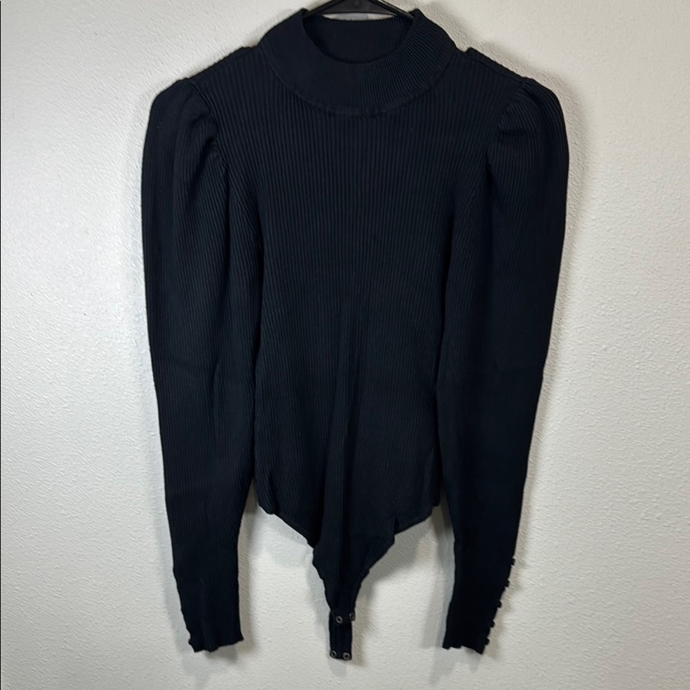 Abercrombie & Fitch Black Ribbed Puff Sleeve‎ Bodysuit